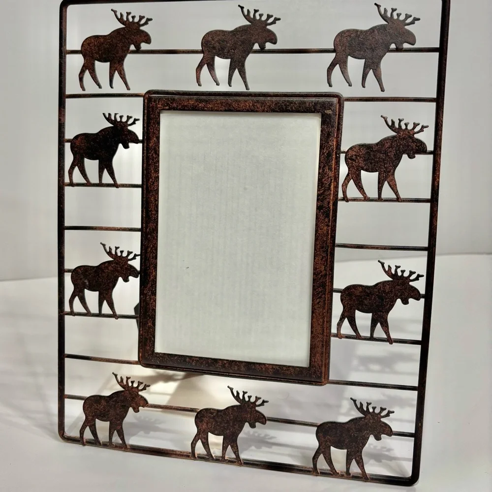 Rustic Metal Moose Silhouette Table Top Picture Frame